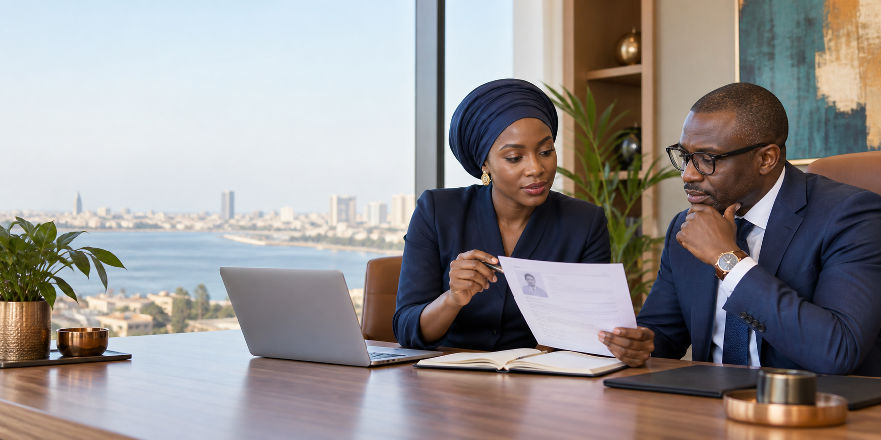 Conseillère en recrutement échangeant avec un dirigeant à Dakar